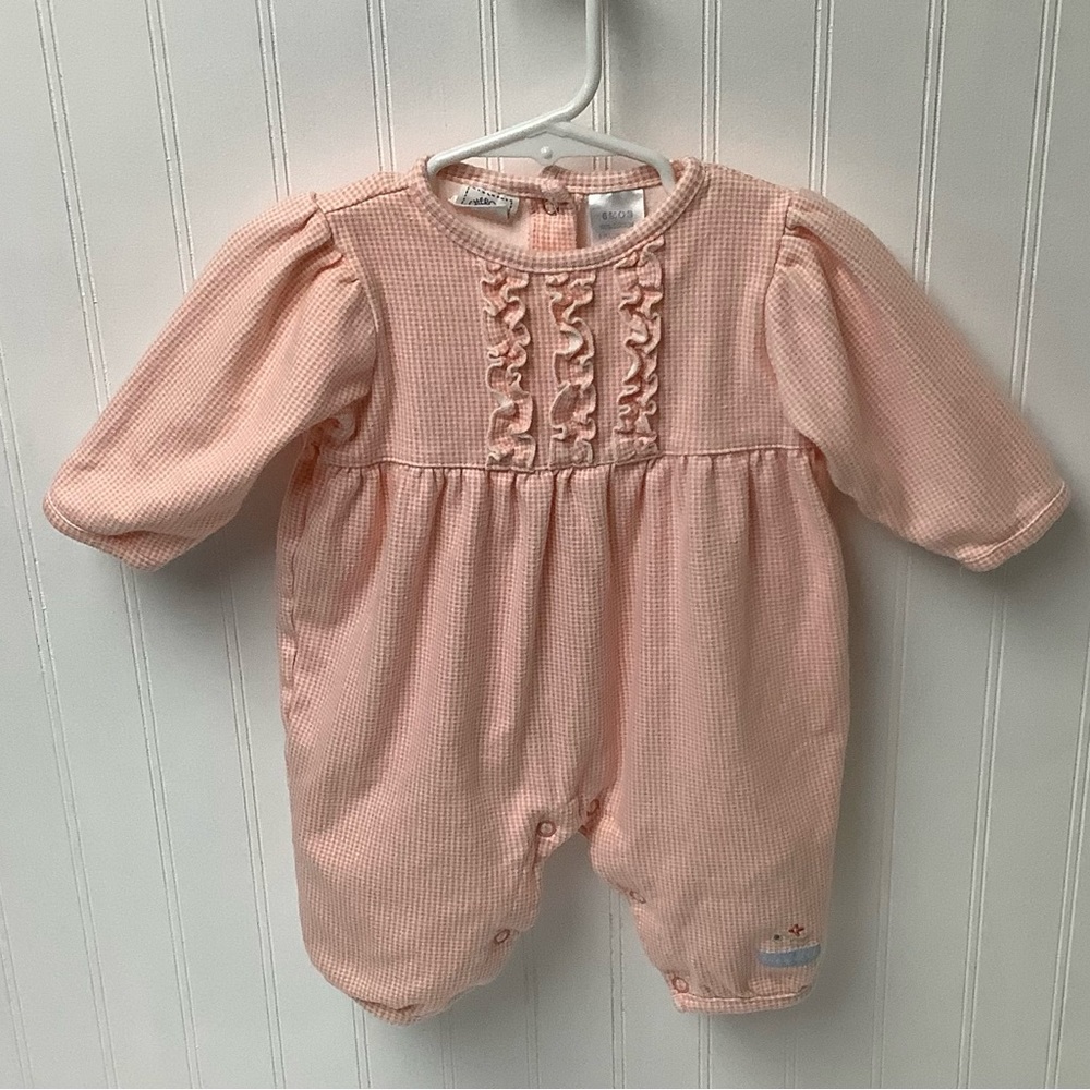 Cherokee Baby orange check romper. Size 6M